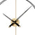 Wanduhr-Detail mit goldener Mittelplatte und schwarzen Zeigern auf schwarzer Umrandung