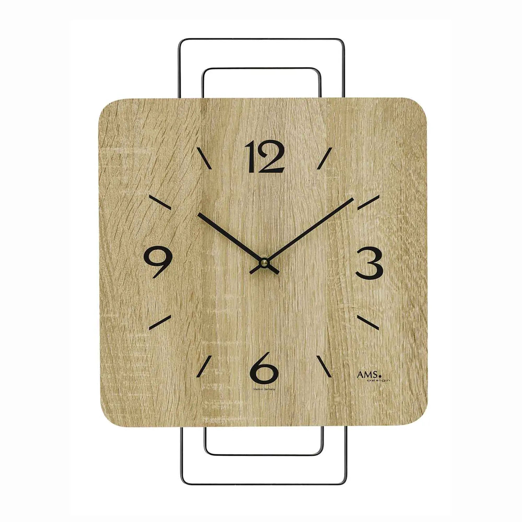 Reloj de pared AMS W9692 roble Sonoma • Mecanismo de cuarzo • Diseño de metal