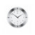 Silberne Wanduhr mit facettiertem Rand und weißem Ziffernblatt, arabische Zahlen