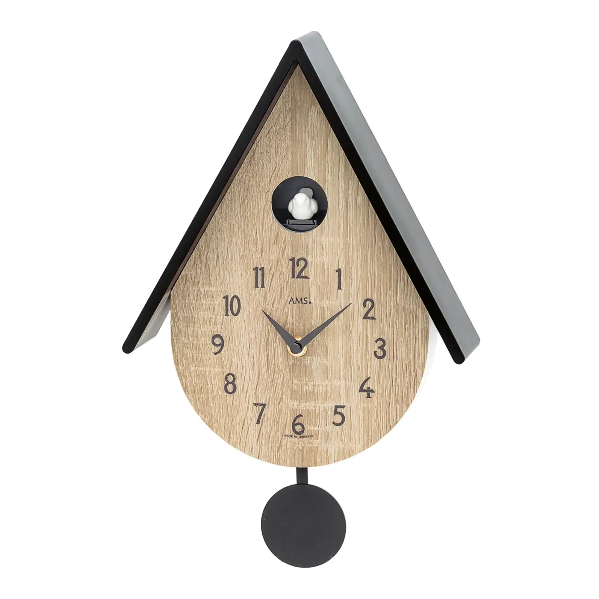 Reloj de pared AMS W7512 • Mecanismo de cuarzo con péndulo • Melodía de pájaro