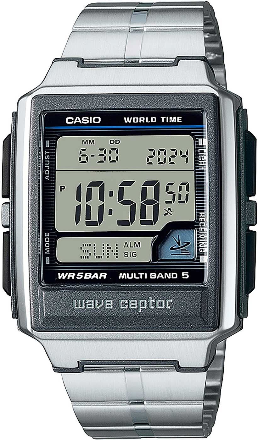 Reloj Casio para hombre con radio control: correa de acero inoxidable, pantalla digital World Time