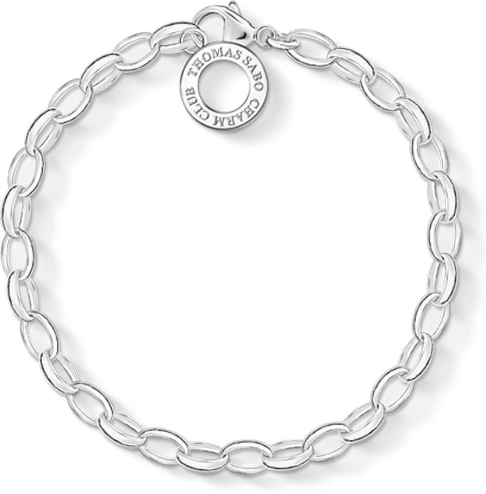 Pulsera tipo Charm de plata de ley (925) con cadena de eslabones y colgante redondo
