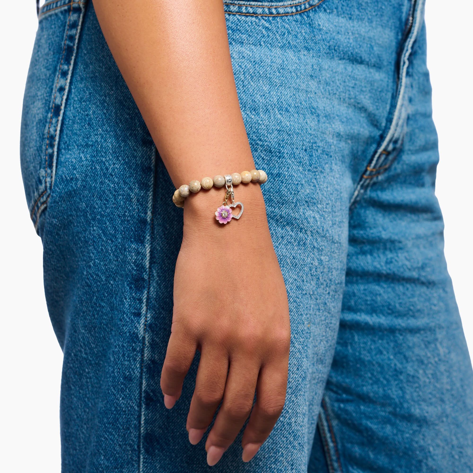 Charm de corazón de plata de ley 925 con circonitas cúbicas blancas para pulsera