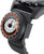 Reloj de pulsera para hombre con bisel naranja y blanco y protector de corona lateral en correa negra.