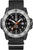 Reloj de hombre con correa textil negra, esfera negra e índices naranjas.