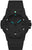 Reloj deportivo negro con marcadores luminosos, fecha a las 3 en punto, correa de silicona