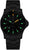 Pulsera de hombre con correa de metal negra y esfera negra con índices luminosos verdes