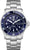 Reloj para hombre con esfera azul, brazalete de acero plateado y bisel estriado