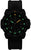 Pulsera de hombre, negra; esfera con índices verdes luminosos, ventana de fecha
