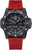 Reloj automático con esfera negra, correa de silicona roja y bisel de carbono, fecha visible