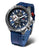 Pulsera de hombre con correa de cuero azul, esfera azul y caja de acero inoxidable