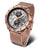 Reloj de hombre con correa de metal en tono oro rosa, esfera blanca y subesferas de cronógrafo