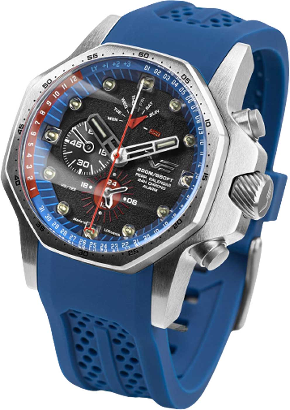 Pulsera de hombre con correa de silicona azul y caja redonda de metal, esfera negra