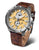 Reloj de hombre Almaz YM8J con correa de cuero marrón, caja plateada y esfera beige