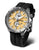 Reloj de pulsera negro para hombre con esfera amarilla y caja de acero inoxidable, correa de silicona negra