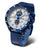 Reloj de pulsera azul para hombre con correa de cuero y esfera blanca, caja redonda