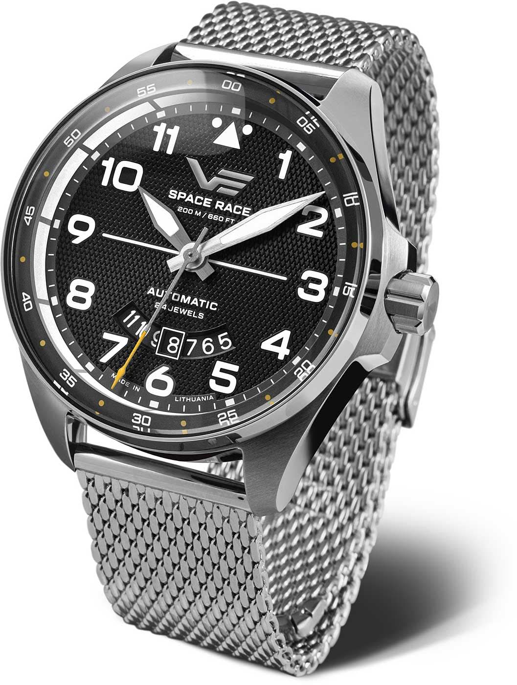 Reloj de hombre con esfera negra y correa de malla redonda de acero inoxidable plateado