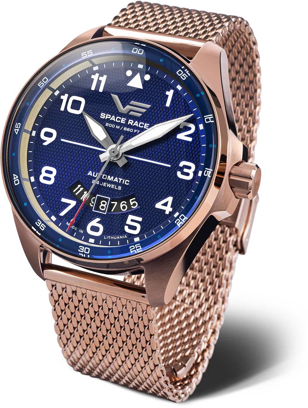 Pulsera para hombre: esfera azul, correa de malla en tono oro rosa