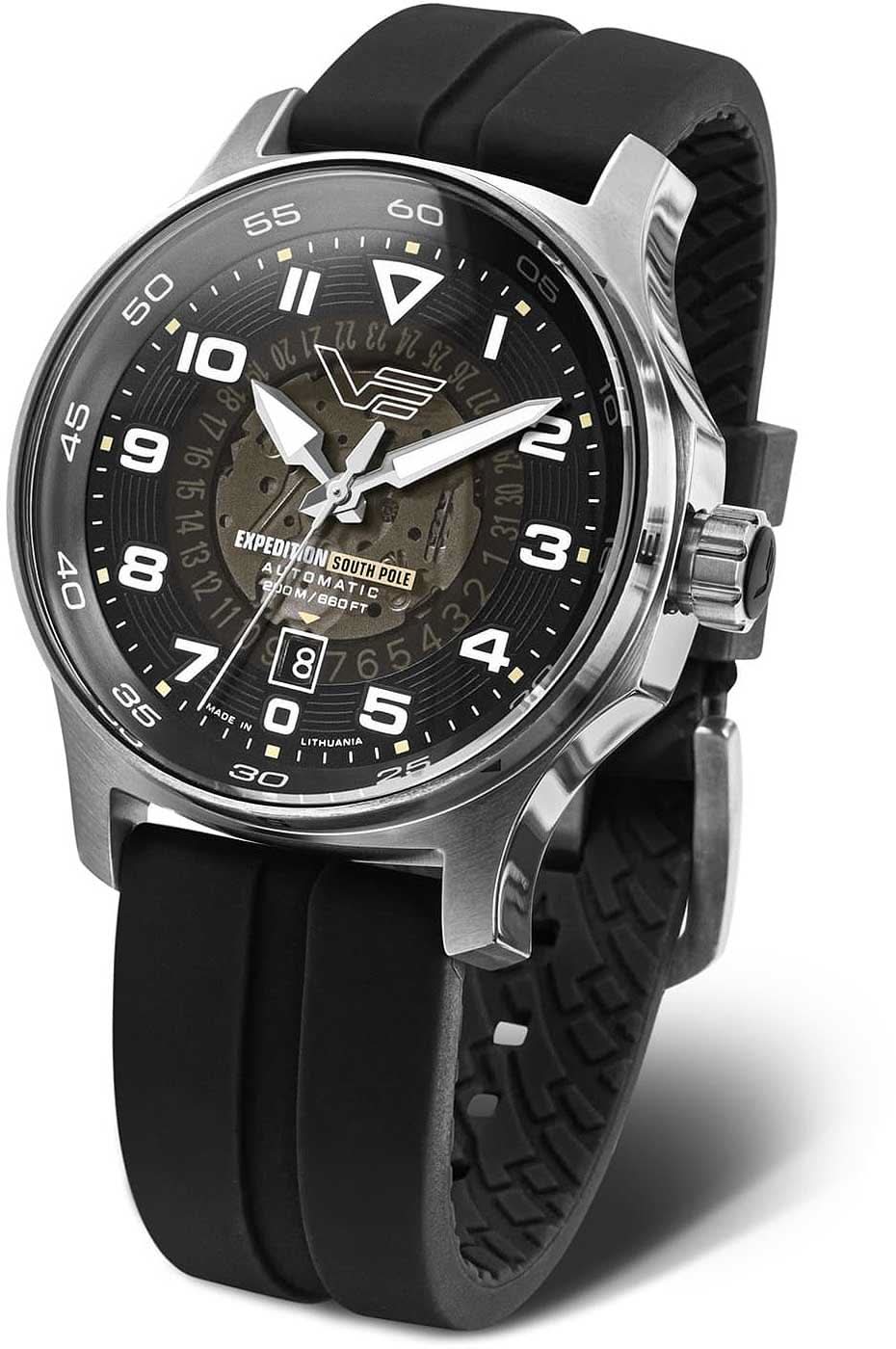 Pulsera de hombre con esfera negra, bisel plateado y correa de caucho negra