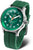 Reloj de hombre con esfera verde y correa de silicona verde, caja y manecillas metálicas