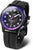 Reloj para hombre con esfera negra, bisel morado y correa de caucho negra