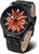 Reloj para hombre: correa de cuero negra, esfera negra con marcadores rojos
