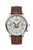 Reloj Zeppelin para hombre con correa de cuero marrón, caja plateada y esfera de fases lunares.