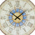 Wanduhr-Zifferblatt mit römischen Zahlen, AMS-Schriftzug, blauem Sonnenring und Zeigern