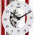 Reloj de mesa esqueleto, vista cercana: esfera blanca, manecillas negras y marco rojo