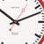 Esfera de reloj de pared con manecillas negras y marca central roja, escala roja en el borde