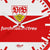 Vista de cerca: reloj de pared redondo con esfera roja, borde blanco y emblema del VfB