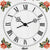 Primer plano de la esfera de un reloj de pared con borde floral, números romanos e manecillas