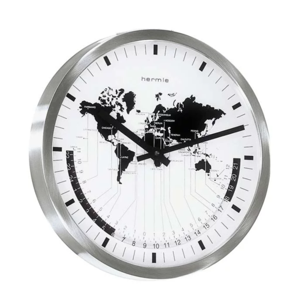 Reloj mundial con mecanismo de cuarzo de acero inoxidable - Hermle Modelo: 30504-002100