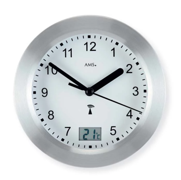 reloj de pared radiocontrolado moderno también utilizable como reloj de mesa - AMS Modelo: 5923