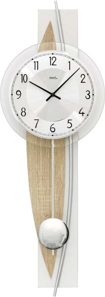 reloj de péndulo moderno vidrio mineral, madera, aluminio - AMS Modelo: 7455
