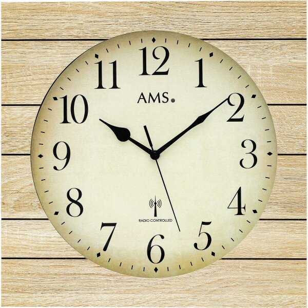 reloj de pared radiocontrolado clásico 34 cm x 34 cm x 5 cm - AMS Modelo: 5550