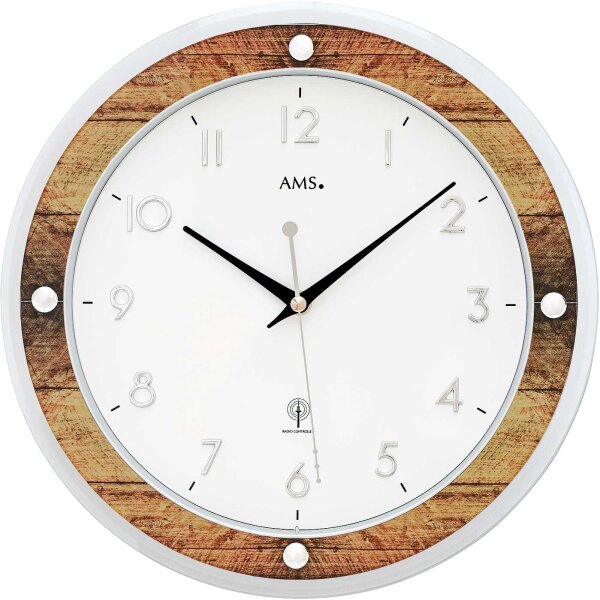 reloj de pared radiocontrolado clásico 34 cm x 34 cm x 5 cm - AMS Modelo: 5551