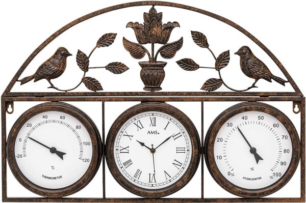 reloj de pared radiocontrolado caja de metal con acabado antiguo - AMS Modelo: 5967