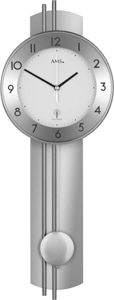 reloj de péndulo radiocontrolado plateado moderno - AMS Modelo: 5266S