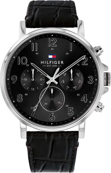 Reloj de hombre con correa de cuero negro estilo cocodrilo - Tommy Hilfiger Modelo: 1710381