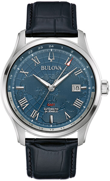 Reloj de hombre, fecha, correa de cuero - Bulova Modelo: 96B385