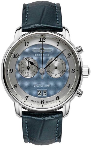 Reloj de hombre, Friedrichshafen, correa de cuero azul oscuro con aspecto de cocodrilo - Zeppelin Modelo: 8584-3