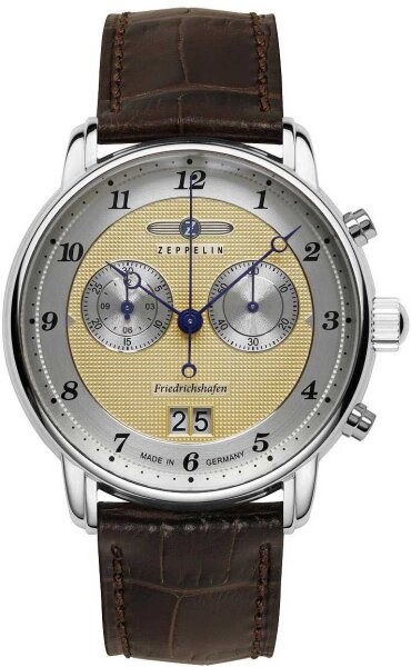 Reloj de hombre, Friedrichshafen, correa de cuero marrón oscuro con aspecto de cocodrilo - Zeppelin Modelo: 8584-5