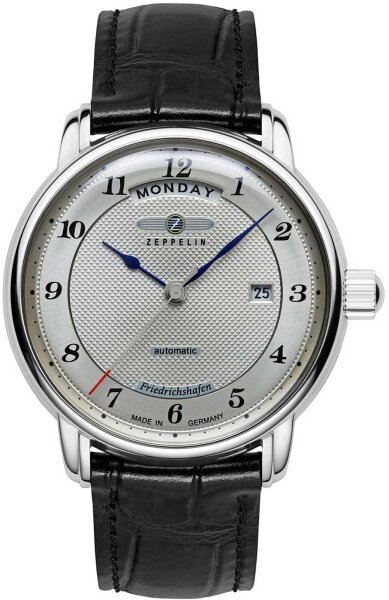 Reloj de pulsera automático para hombre, Friedrichshafen, correa de cuero negro estilo cocodrilo – Zeppelin Modelo: 8562-4