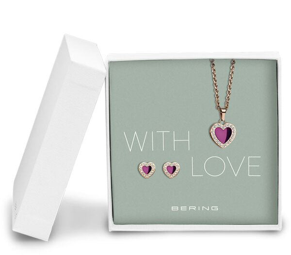 Collar con colgante de corazón y pendientes de corazón – Bering Jewelry Modell: 428-712-Purple