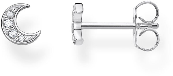 Pendiente individual de botón luna con piedritas – plata de ley 925