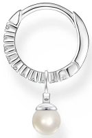 Pendiente de aro individual con piedras y colgante de perlas