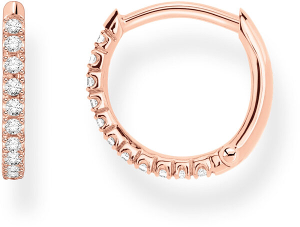 Pendiente de aro individual con piedras – chapado en oro rosa de 750