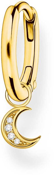 Pendiente de aro individual con colgante de luna – chapado en oro amarillo de 750