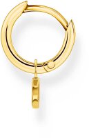 Pendiente de aro individual con colgante de luna – chapado en oro amarillo de 750